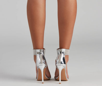 Szpilki damskie | paski z kryształkami, chrom