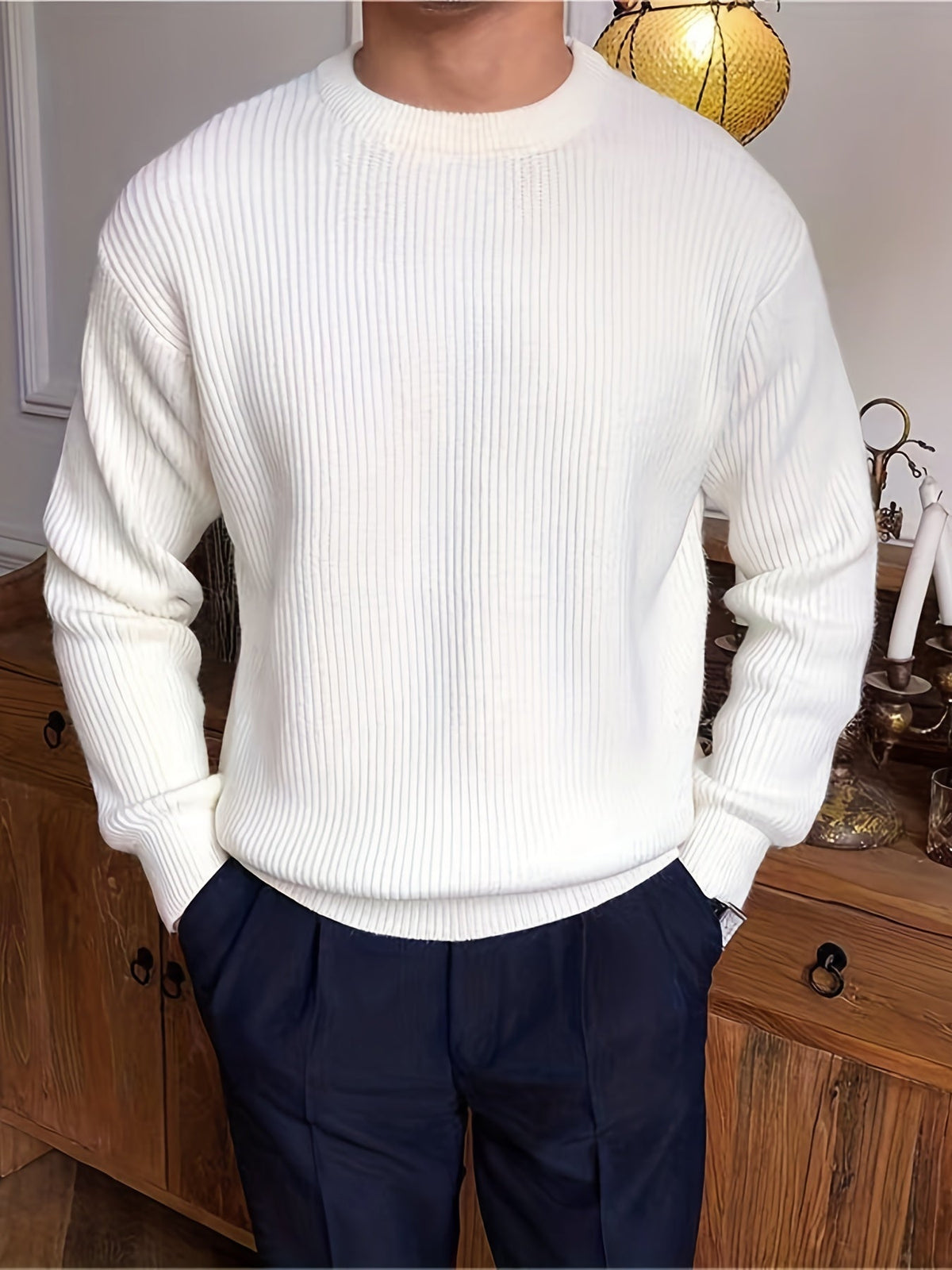 Sweter męski | wzór w warkocze, dopasowany krój