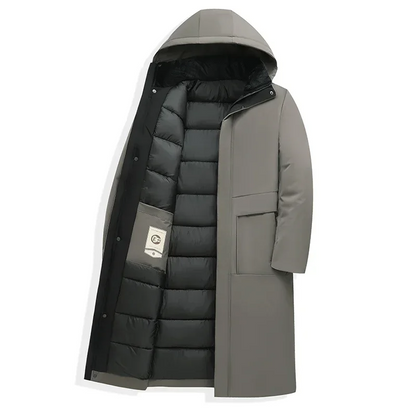 Parka męska długa | pikowana, stały kaptur
