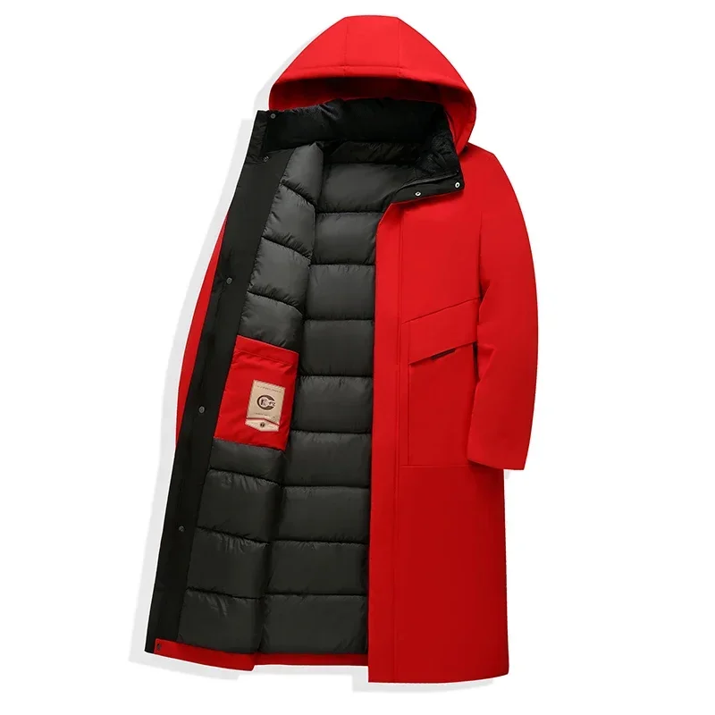 Parka męska długa | pikowana, stały kaptur