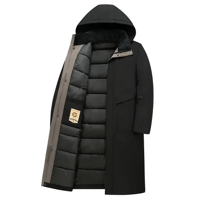Parka męska długa | pikowana, stały kaptur