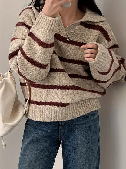 Sweter damski | paski, prosty krój