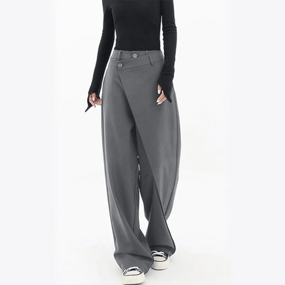 Pien - Spodnie damskie szerokie | Asymetryczny krój, szerokie nogawki | Elegancki styl na co dzień