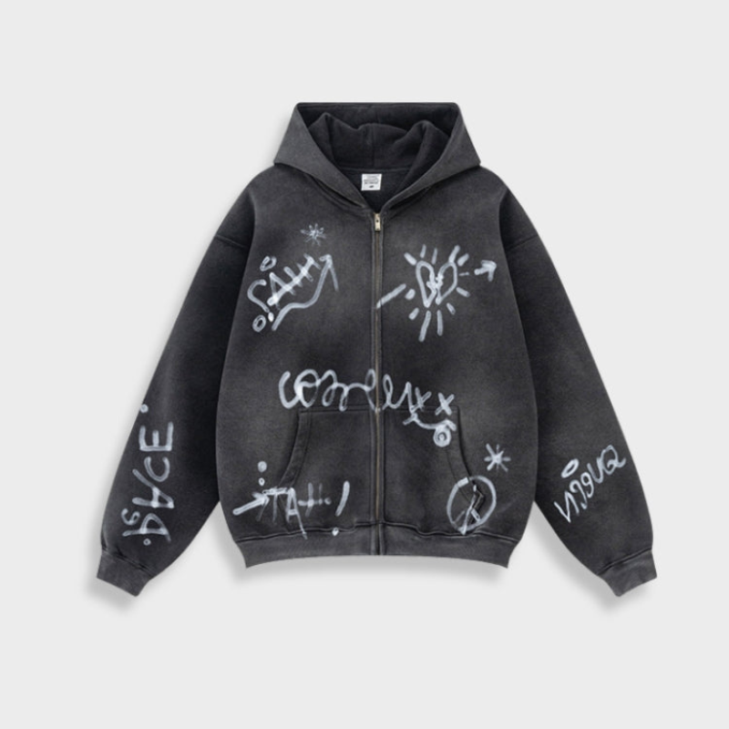 Bluza męska z kapturem | nadruk graffiti, oversize