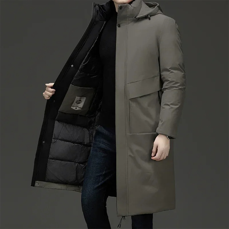 Parka męska długa | pikowana, stały kaptur