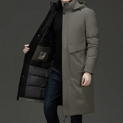 Parka męska długa | pikowana, stały kaptur