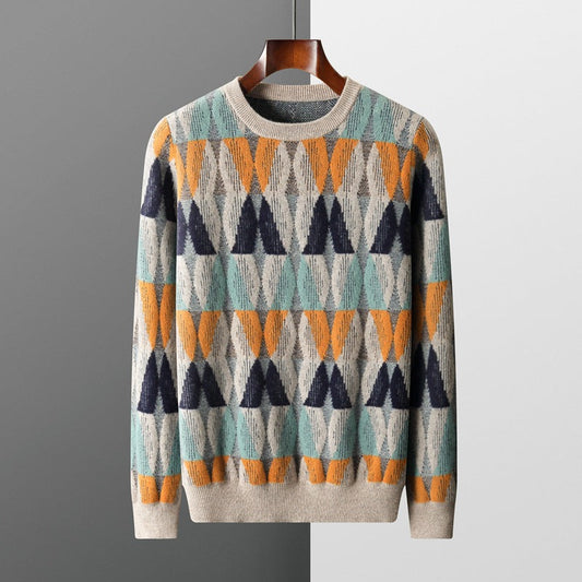 Sweter męski | geometryczny wzór, klasyczny krój