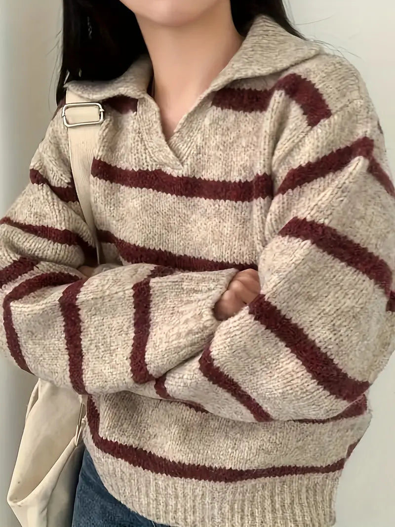 Sweter damski | paski, prosty krój