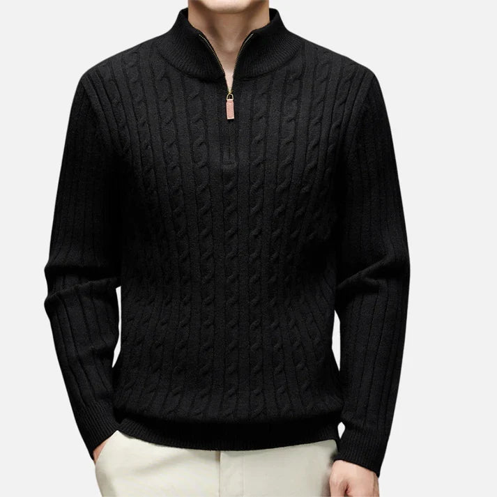 Sweter męski | kołnierz polo, warkoczowy wzór