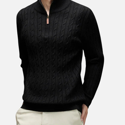 Sweter męski | kołnierz polo, warkoczowy wzór