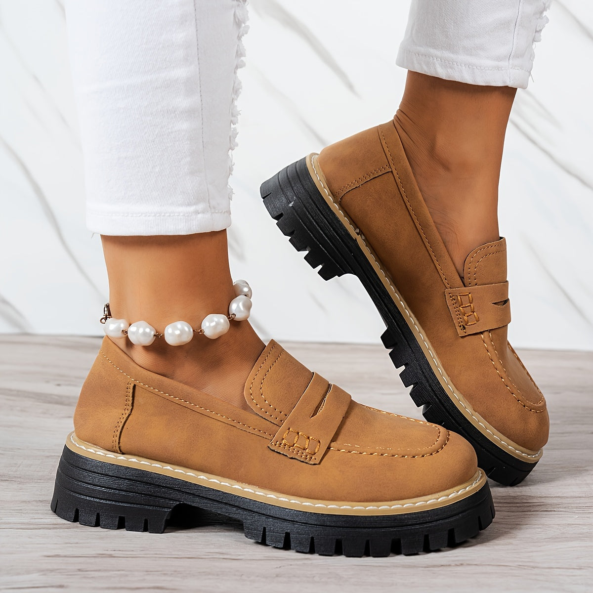 Mokasyny damskie | okrągły nosek, styl retro