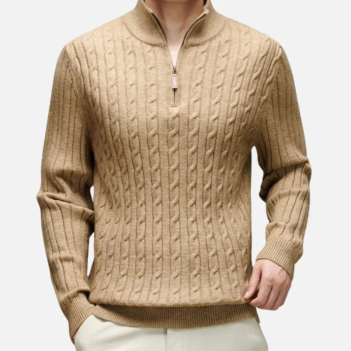 Sweter męski | kołnierz polo, warkoczowy wzór