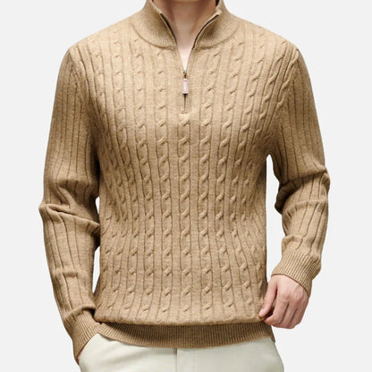 Sweter męski | kołnierz polo, warkoczowy wzór