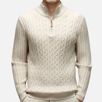 Sweter męski | kołnierz polo, warkoczowy wzór