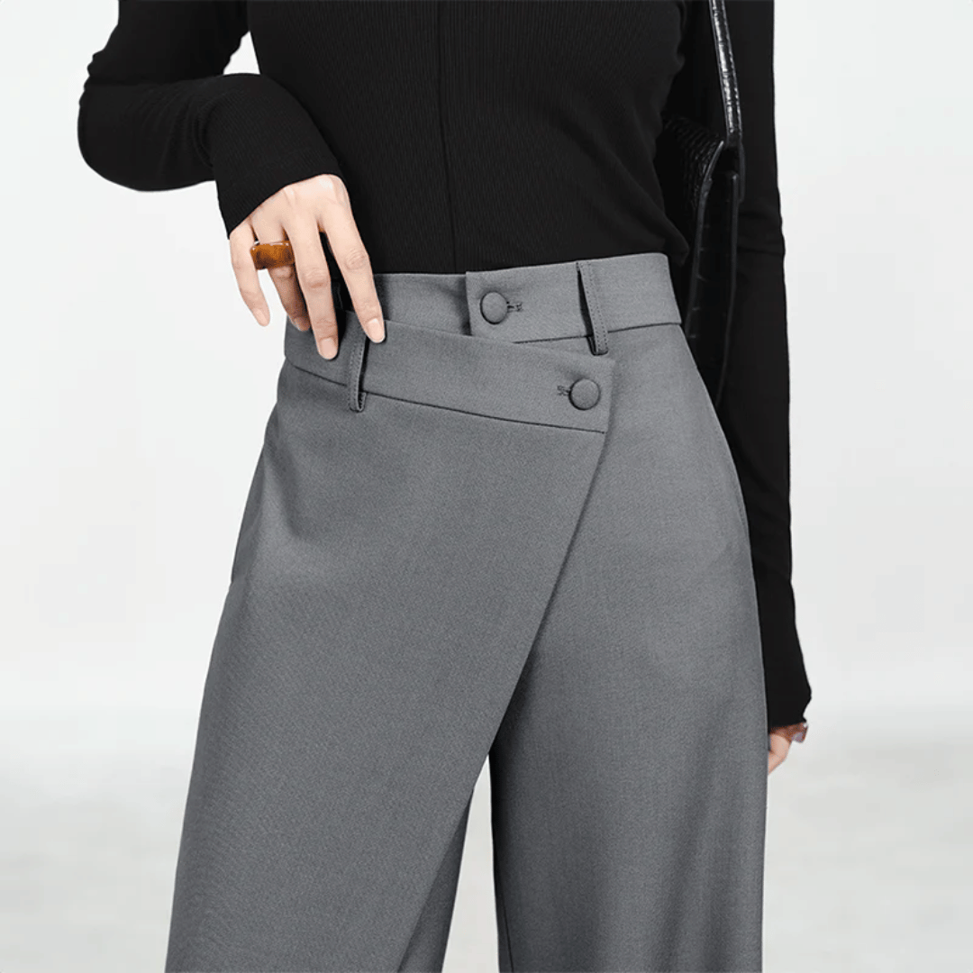 Pien - Spodnie damskie szerokie | Asymetryczny krój, szerokie nogawki | Elegancki styl na co dzień
