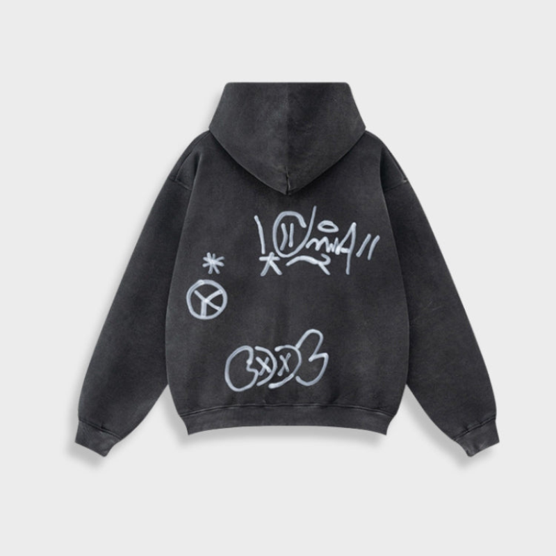 Bluza męska z kapturem | nadruk graffiti, oversize