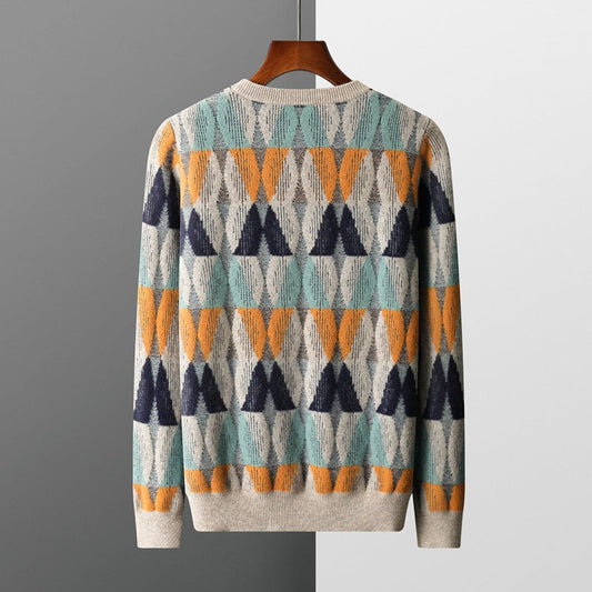 Sweter męski | geometryczny wzór, klasyczny krój