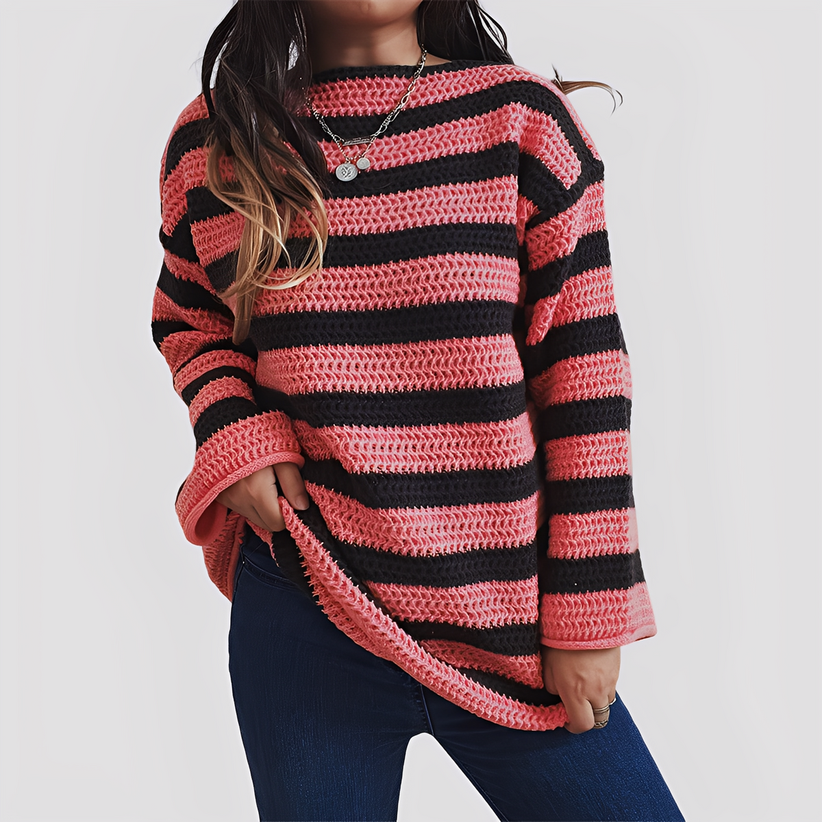 Sweter damski | luźny splot, luźny krój
