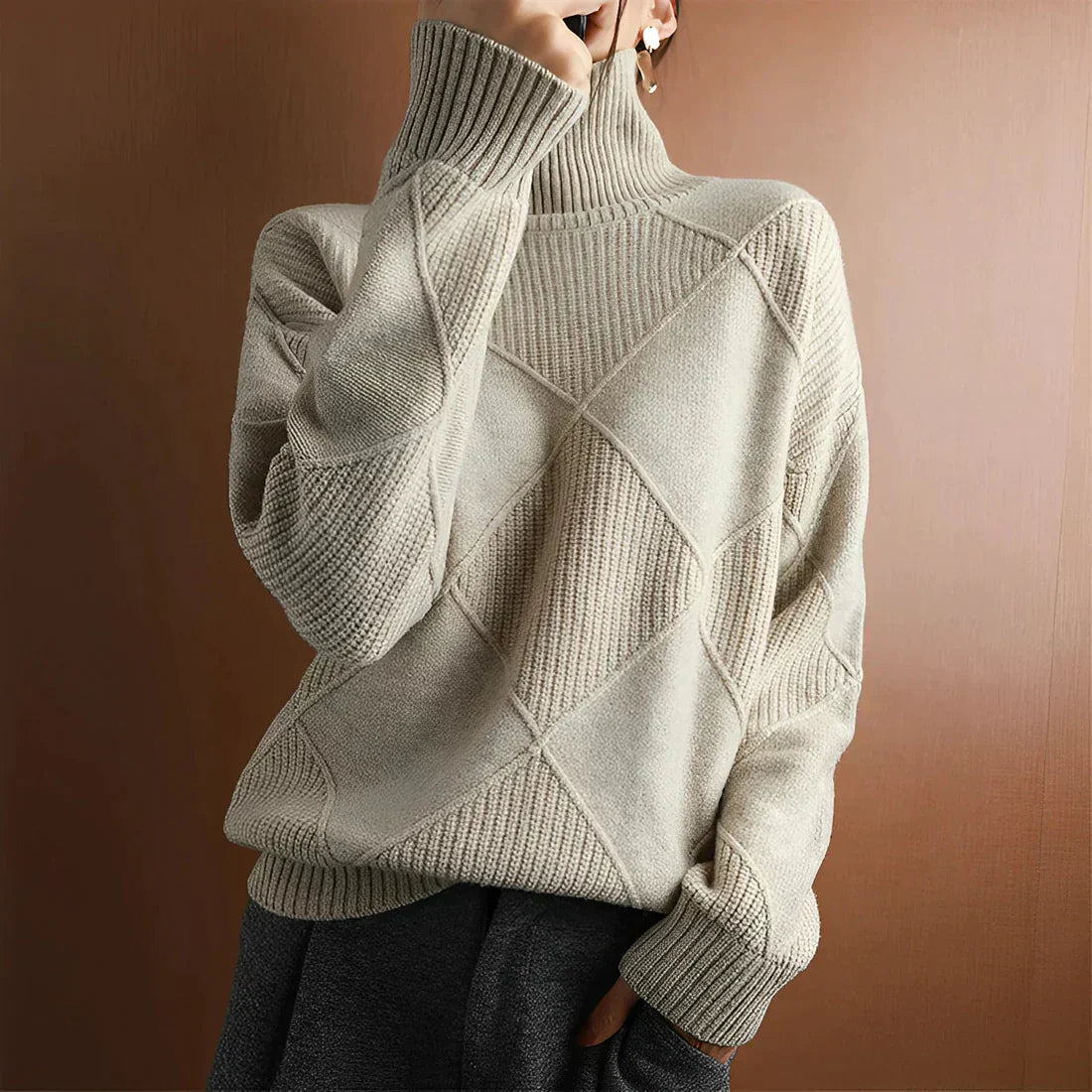 Sweter damski | mieszanka wełny, wzór diamentowy