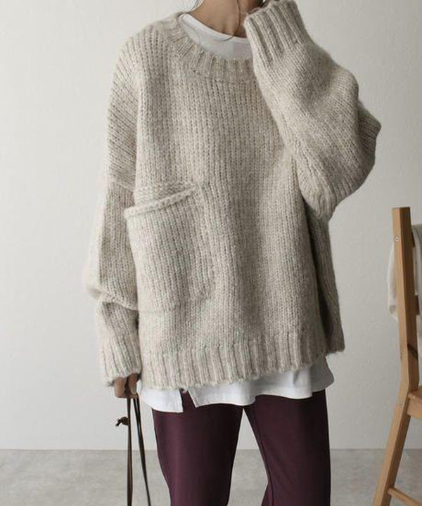 Sweter damski | oversize, kontrastowa kieszeń