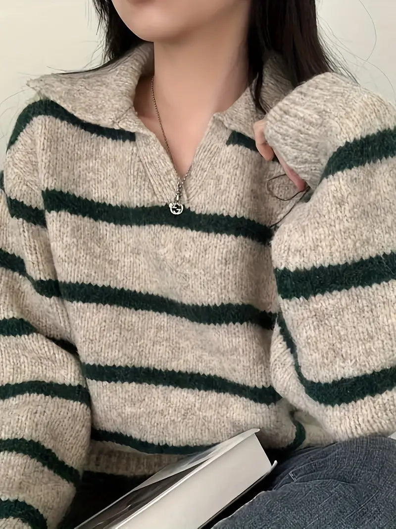 Sweter damski | paski, prosty krój