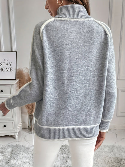 Sweter damski | golf, jednolity wzór