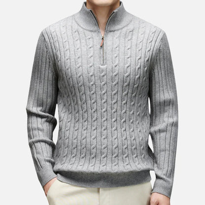 Sweter męski | kołnierz polo, warkoczowy wzór