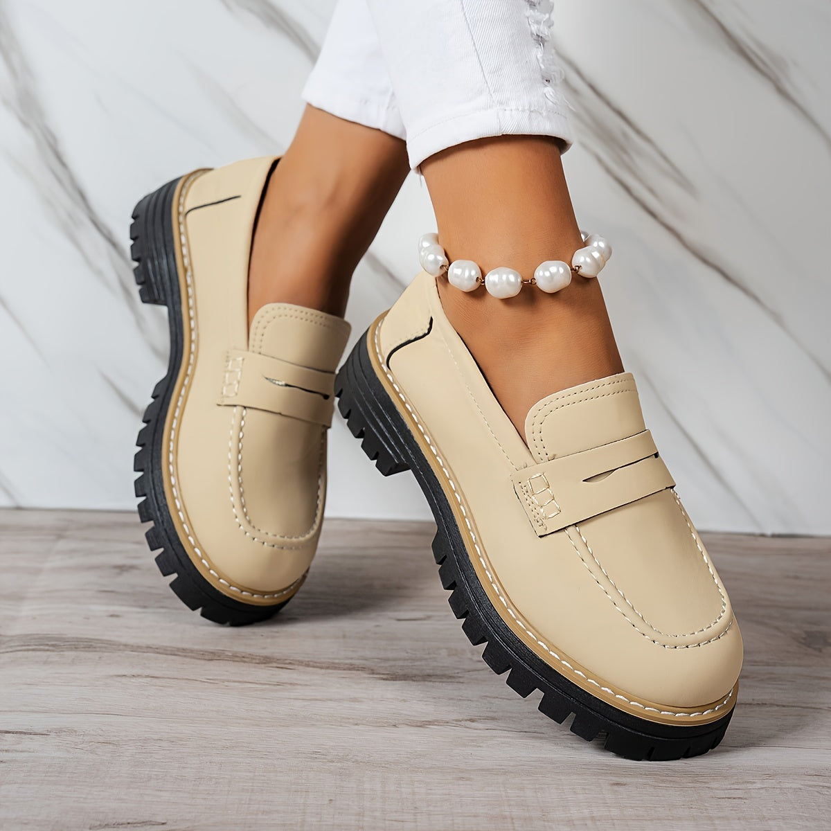 Mokasyny damskie | okrągły nosek, styl retro