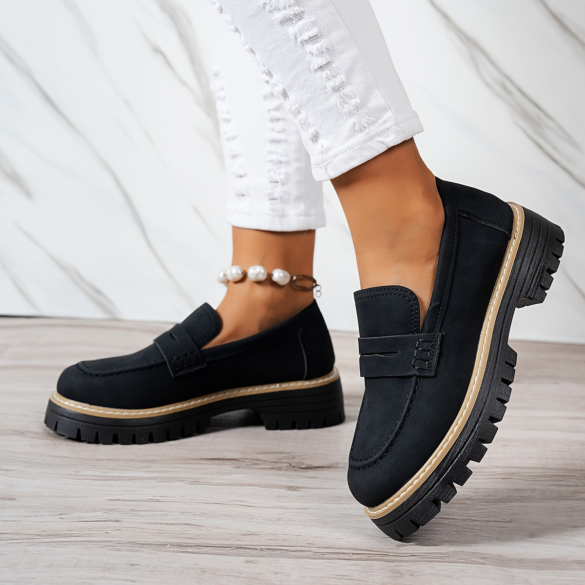 Mokasyny damskie | okrągły nosek, styl retro