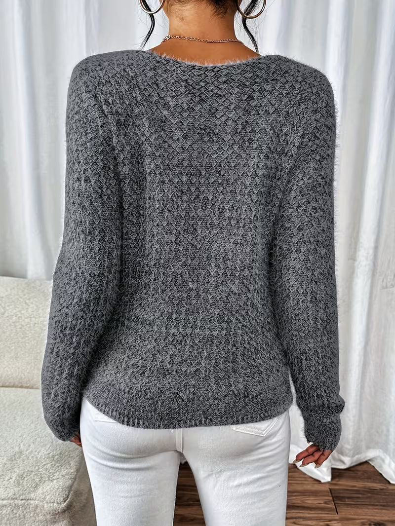 Sweter damski | dekolt V, luźny krój