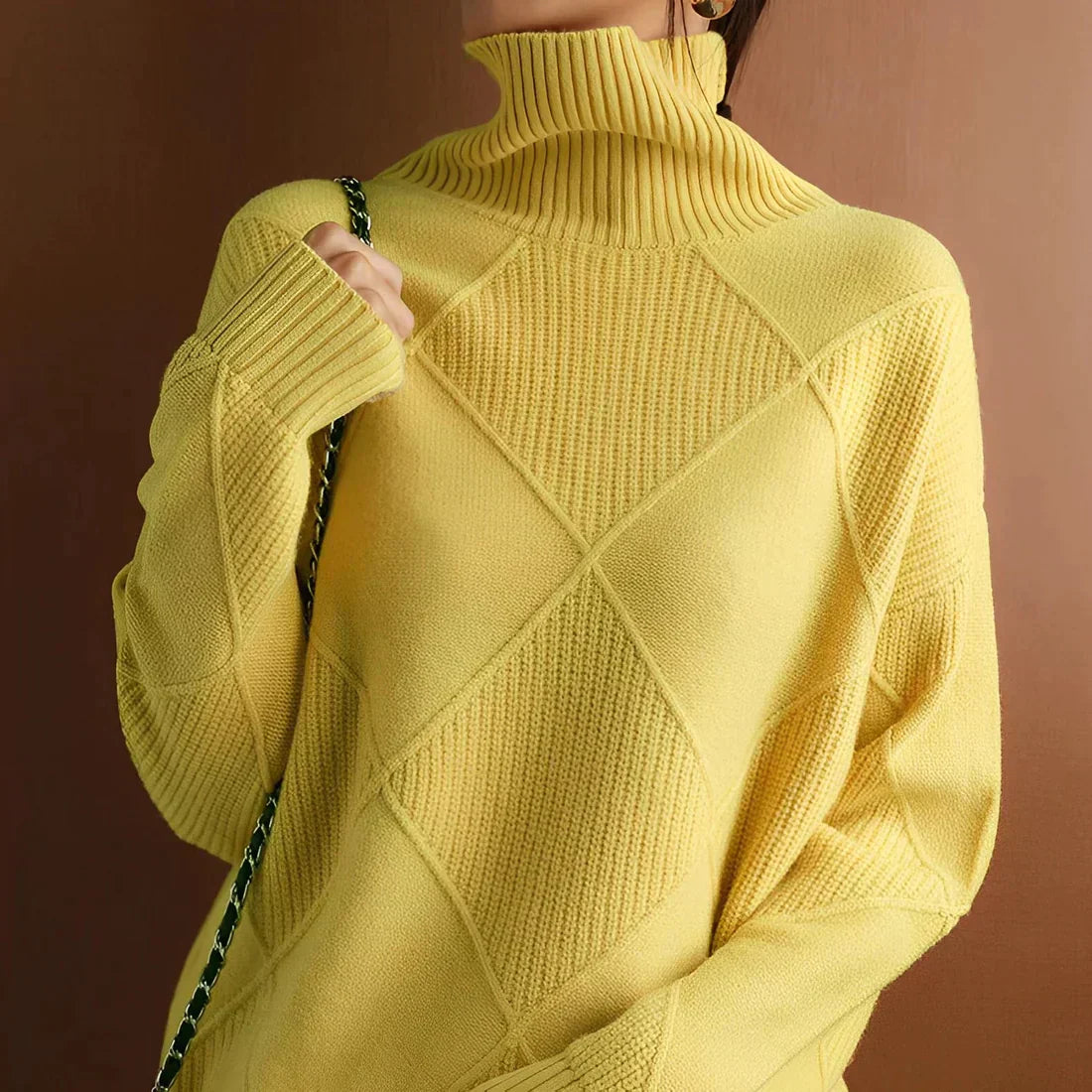 Sweter damski | mieszanka wełny, wzór diamentowy