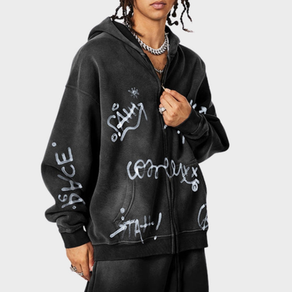 Bluza męska z kapturem | nadruk graffiti, oversize