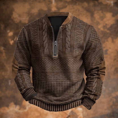 Sweter męski | półzamek, łaty na łokciach