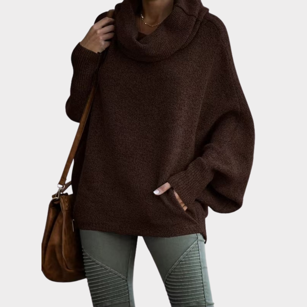 Sweter damski | rękawy nietoperzowe, kieszeń