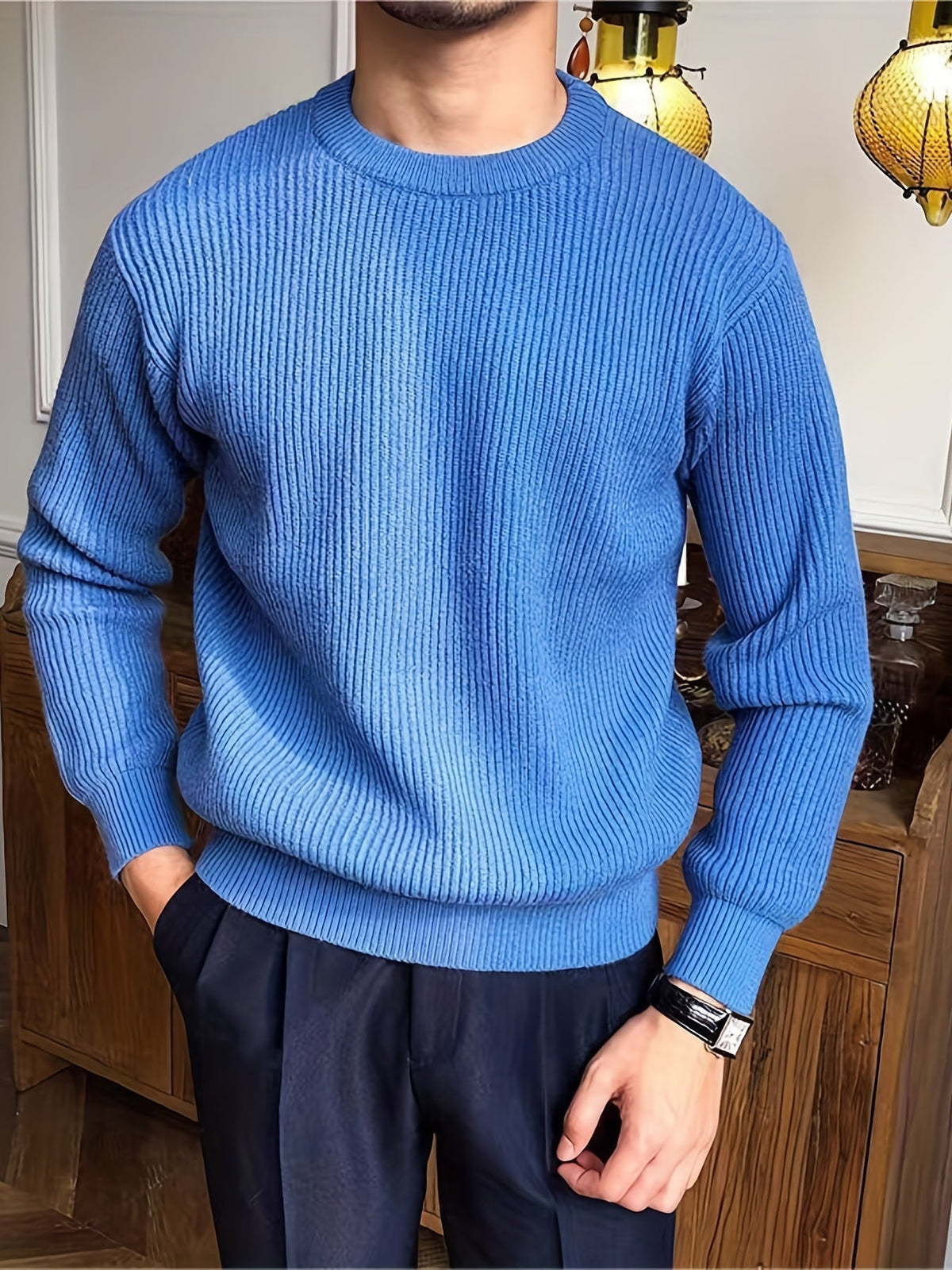 Sweter męski | wzór w warkocze, dopasowany krój