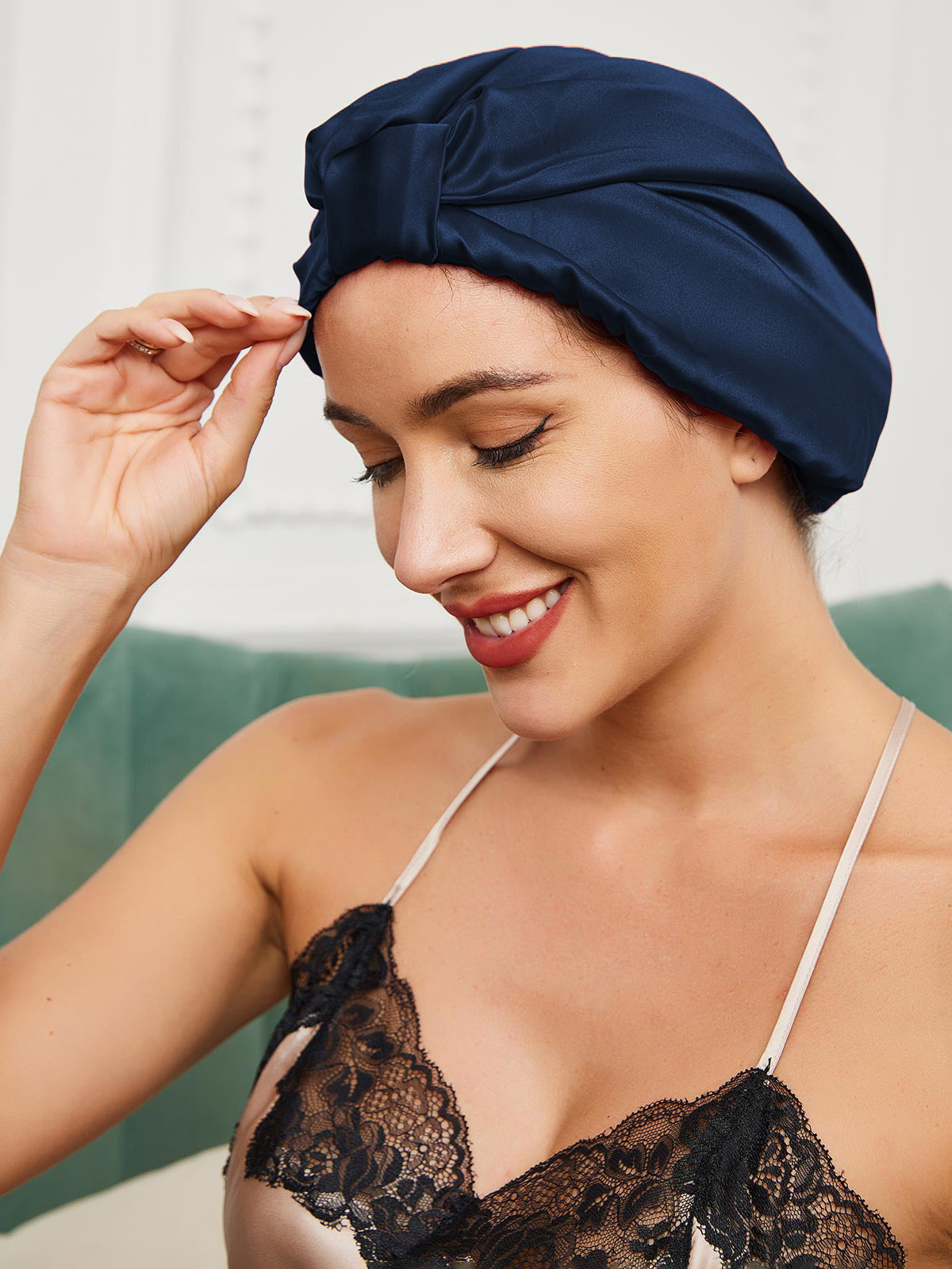 Turban nocny damski | satyna, elastyczna taśma