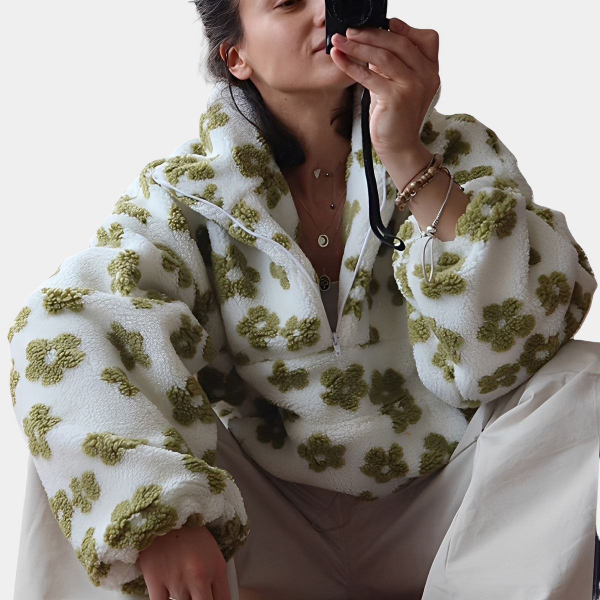 Sweter damski | kwiatowy wzór, luźny krój