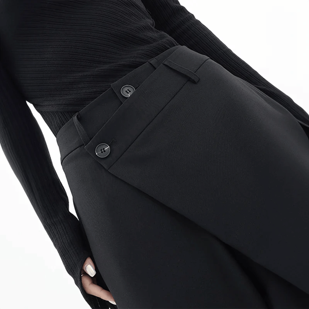 Pien - Spodnie damskie szerokie | Asymetryczny krój, szerokie nogawki | Elegancki styl na co dzień