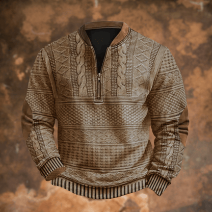 Sweter męski | półzamek, łaty na łokciach