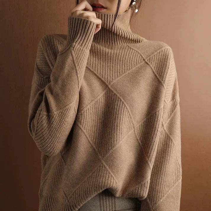 Sweter damski | mieszanka wełny, wzór diamentowy