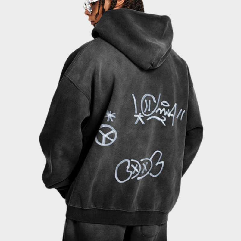Bluza męska z kapturem | nadruk graffiti, oversize