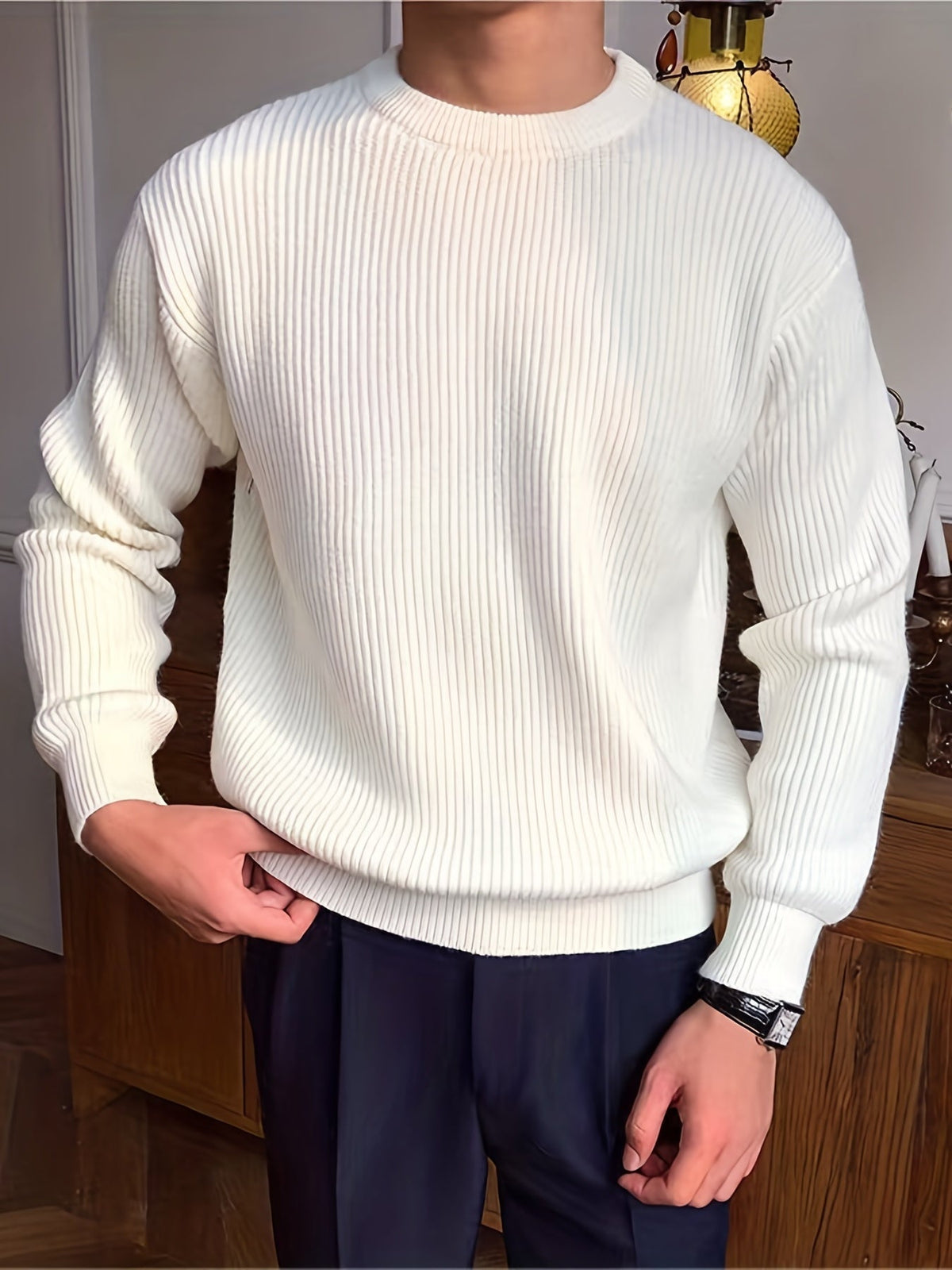 Sweter męski | wzór w warkocze, dopasowany krój