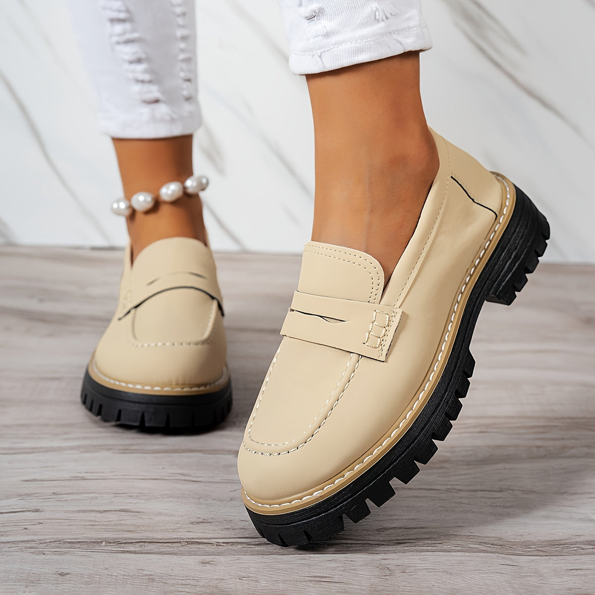 Mokasyny damskie | okrągły nosek, styl retro