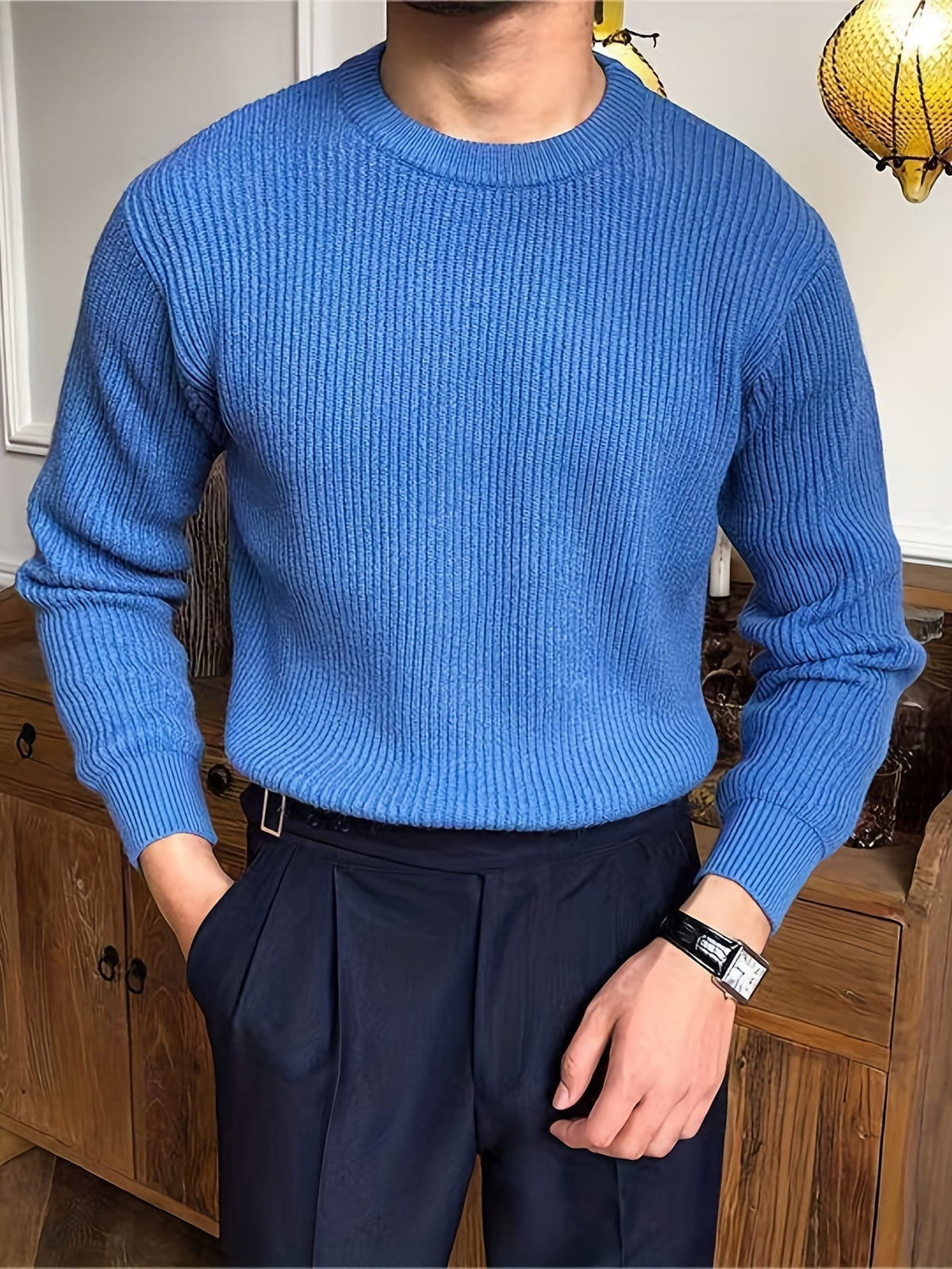 Sweter męski | wzór w warkocze, dopasowany krój