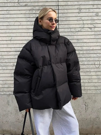 Kurtka puchowa damska | oversize, wysoki kołnierz