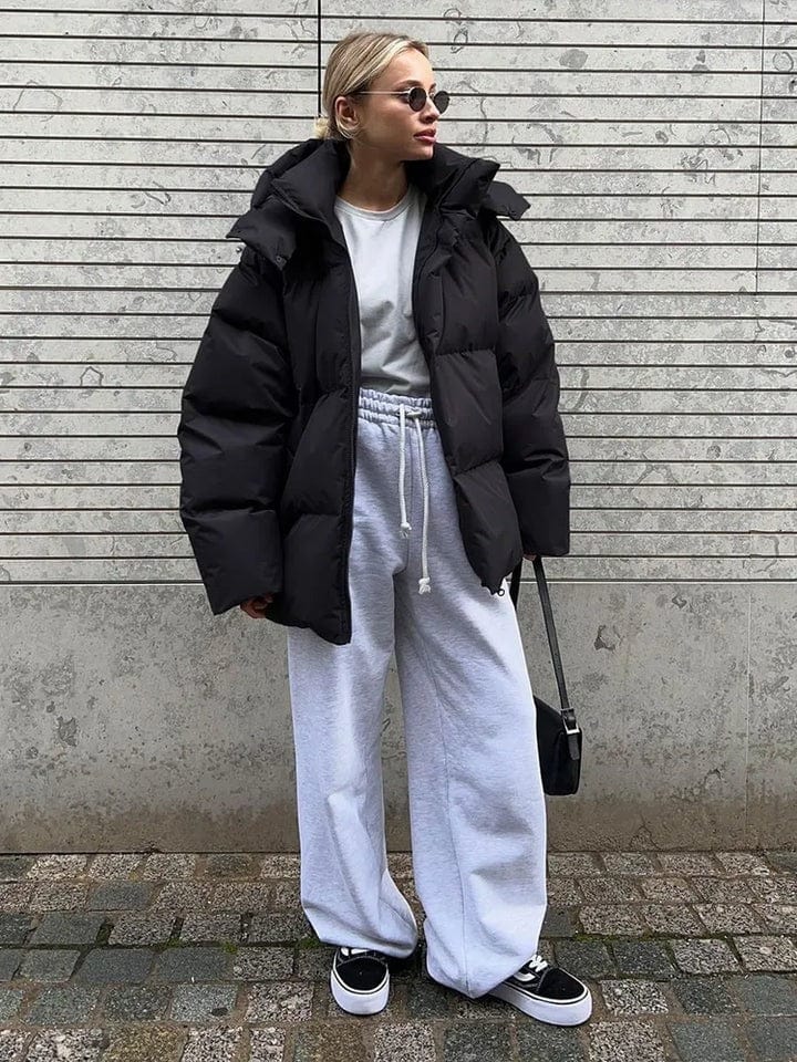 Kurtka puchowa damska | oversize, wysoki kołnierz