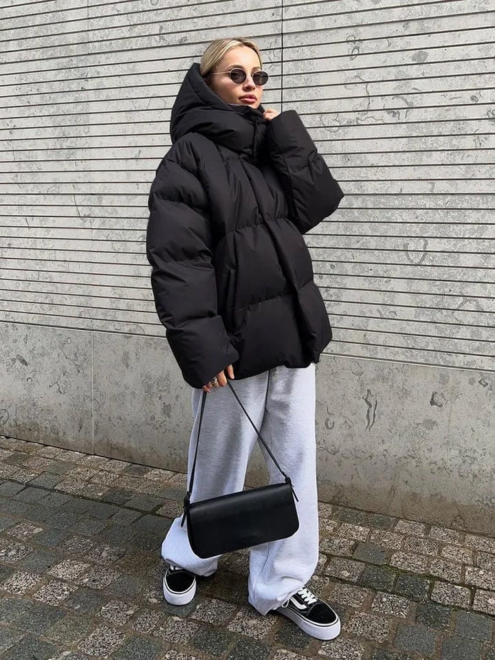 Kurtka puchowa damska | oversize, wysoki kołnierz