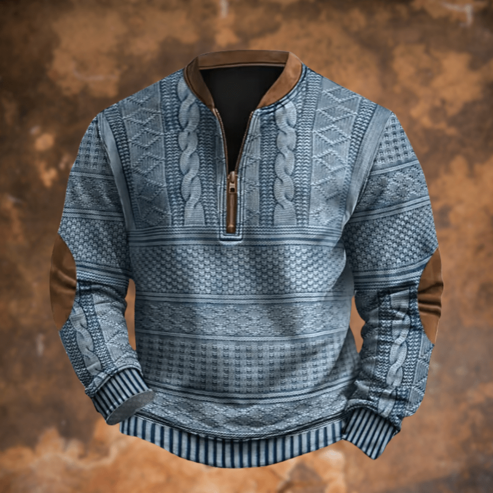 Sweter męski | półzamek, łaty na łokciach