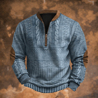 Sweter męski | półzamek, łaty na łokciach