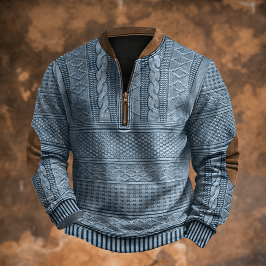 Sweter męski | półzamek, łaty na łokciach